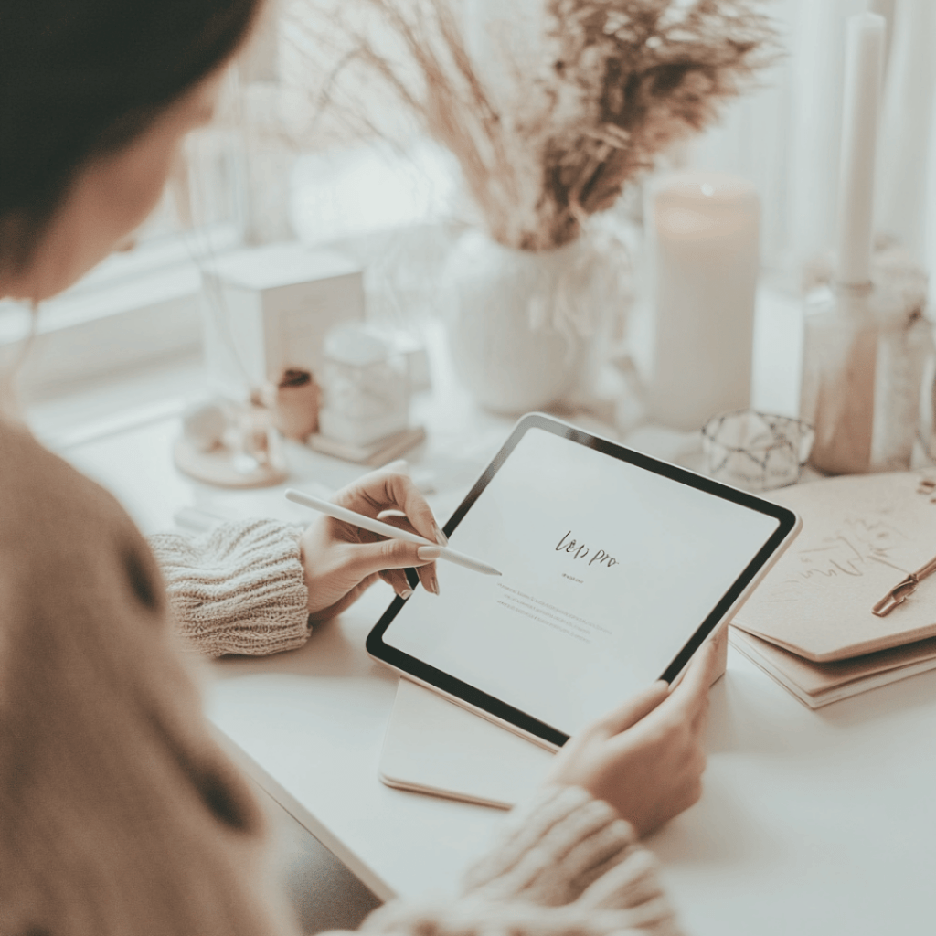 Frau schreibt auf Tablet 2